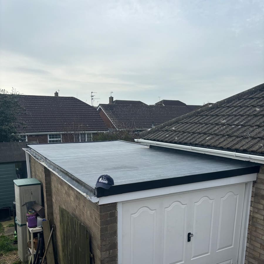 A finished flat roof on a garage